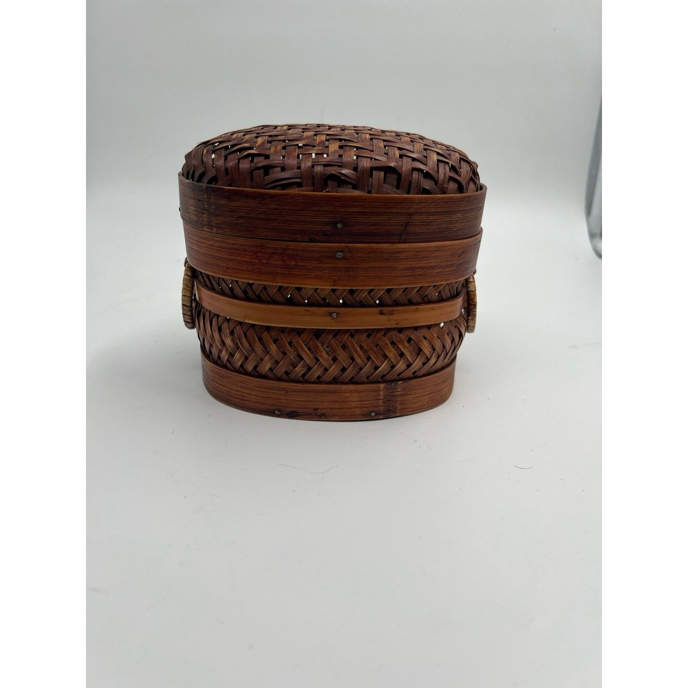 Vintage Wicker Trinket Jewelry Box Woven Wicker Lidded